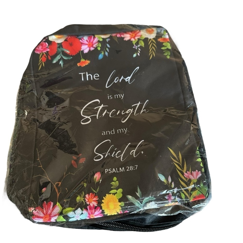 Floral Black Bible Cover with Inspirational Quote